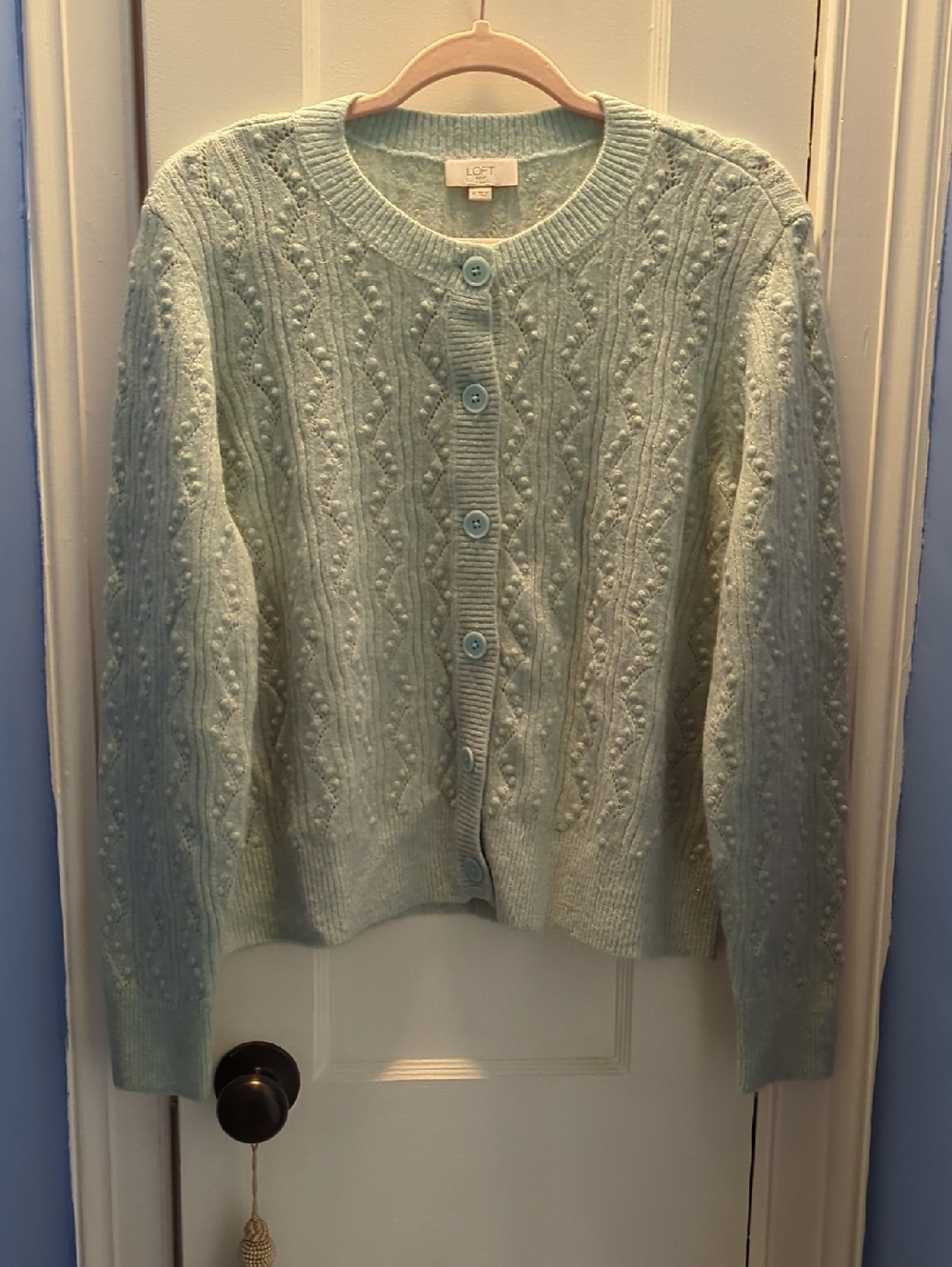 LOFT Light Mint Cable-Knit Button Cardigan Sweater